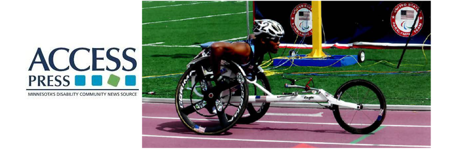 Access Press logo and image of wheelchair cyclist racer